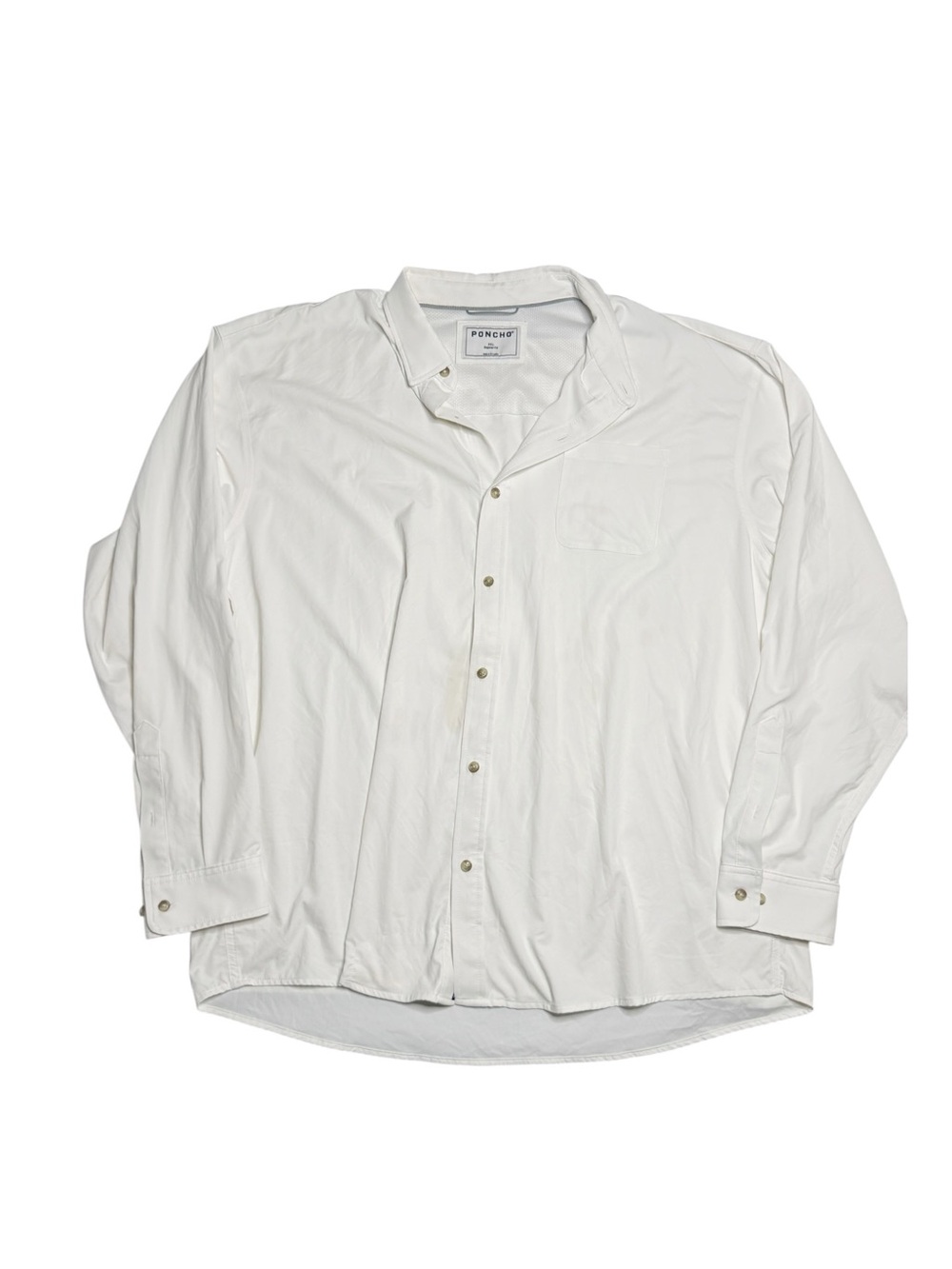 Poncho Shirt Mens XXL White Solid Long Sleeve Button Up Nylon Stretch